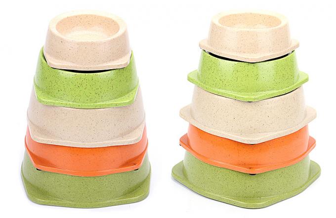 Excelente material de bambú tres tazas de comida para perros 2