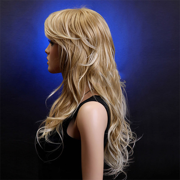 Línea de cabello natural con encaje completo Pelucas humanas con flecos / Extensiones de cabello húmedas y onduladas abc