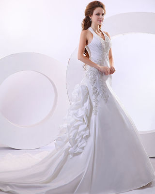 Sexy cuello de V profundo, vestidos de novia con cola larga, vestidos de novia