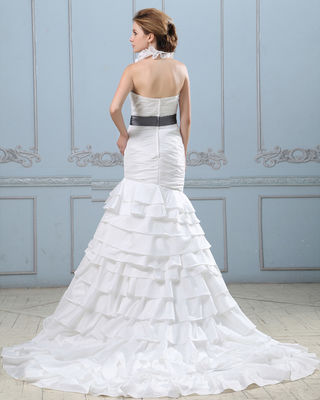 Sexy Abierto atrás vestido de novia en capas con cinturón, baja cintura mujeres vestidos de novia